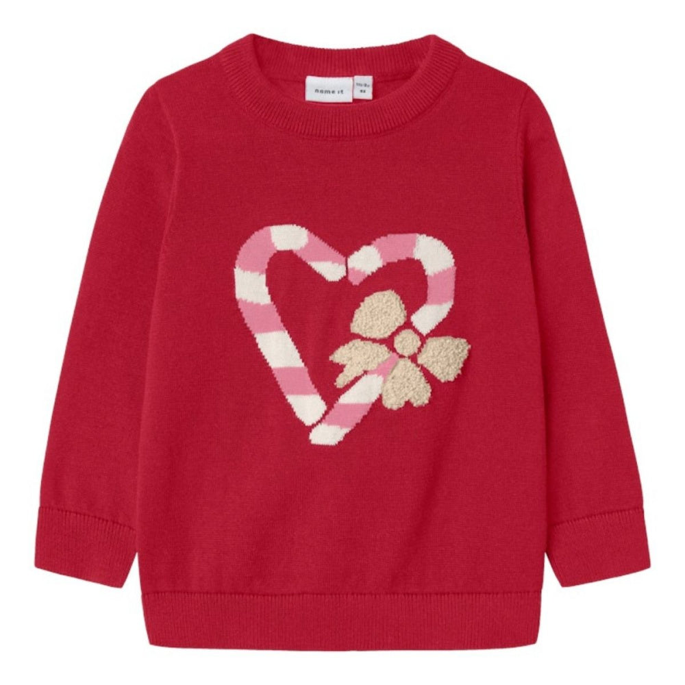 Name It - Julegenser Knit Candy Cane Heart Jester Red