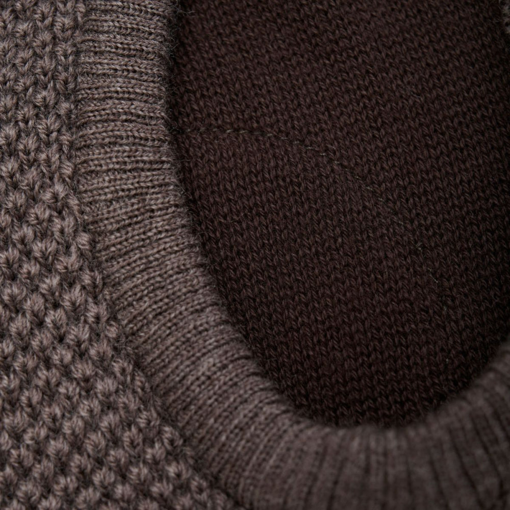 Huttelihut - Balaclava Strikket Ull 2-lags Brown Melange