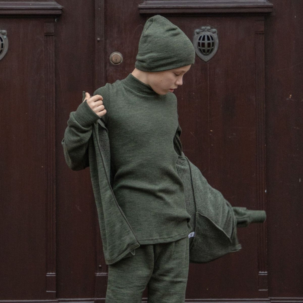 Joha - Trøye i Ull Jr Turtleneck Rib Mosegrønn