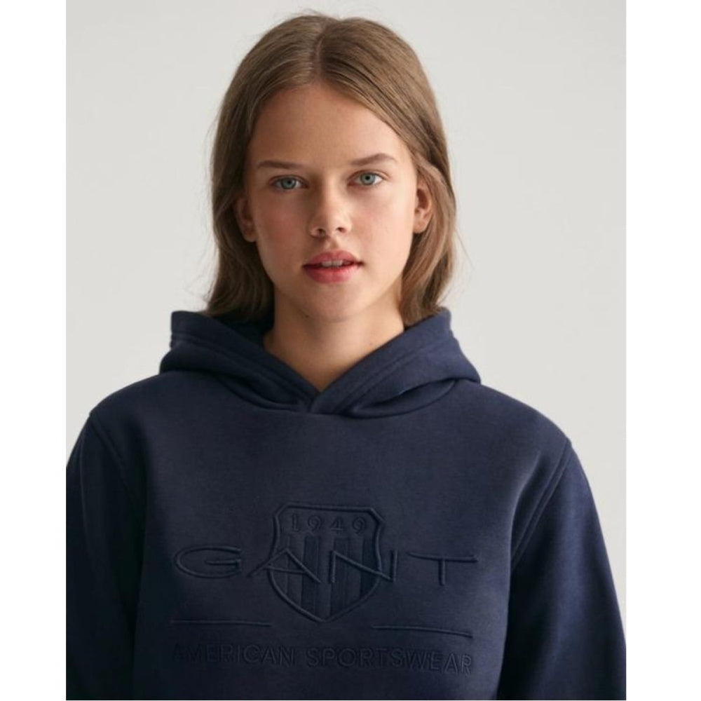 Gant - Hettegenser Tonal Shield Hoodie Evening Blue Jr