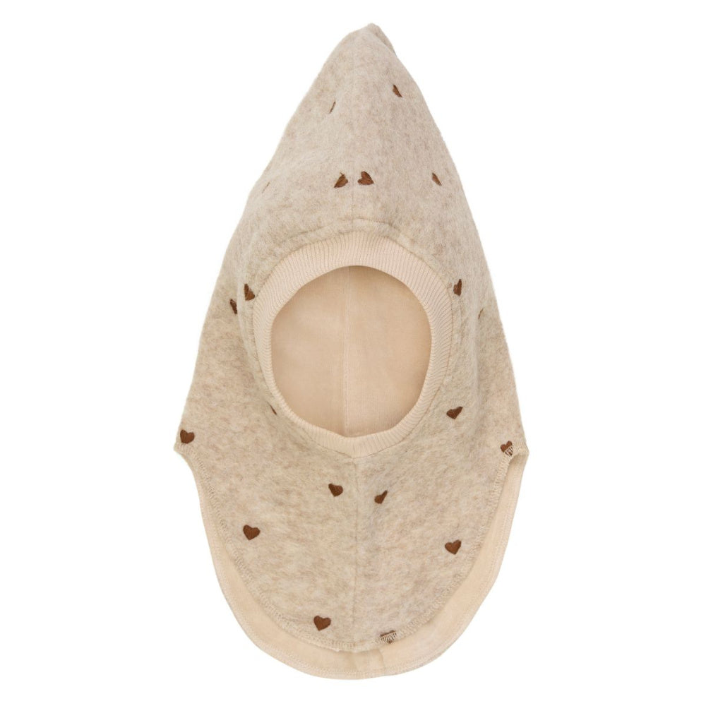 Huttelihut - Balaclava Ull Broderte Hjerter Sand Melange