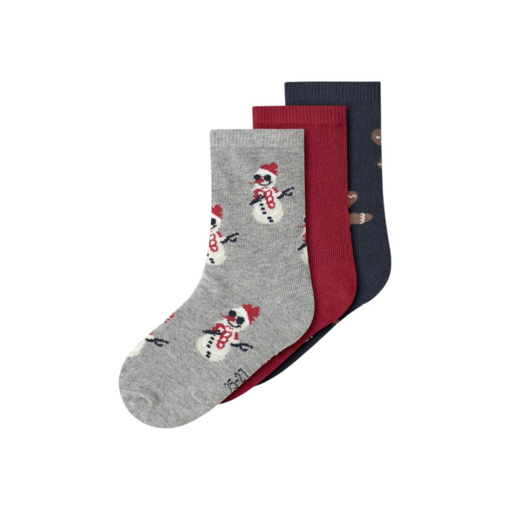 Name It - Julesokker 3-pk Richristmas Grey Melange/ Jester Red