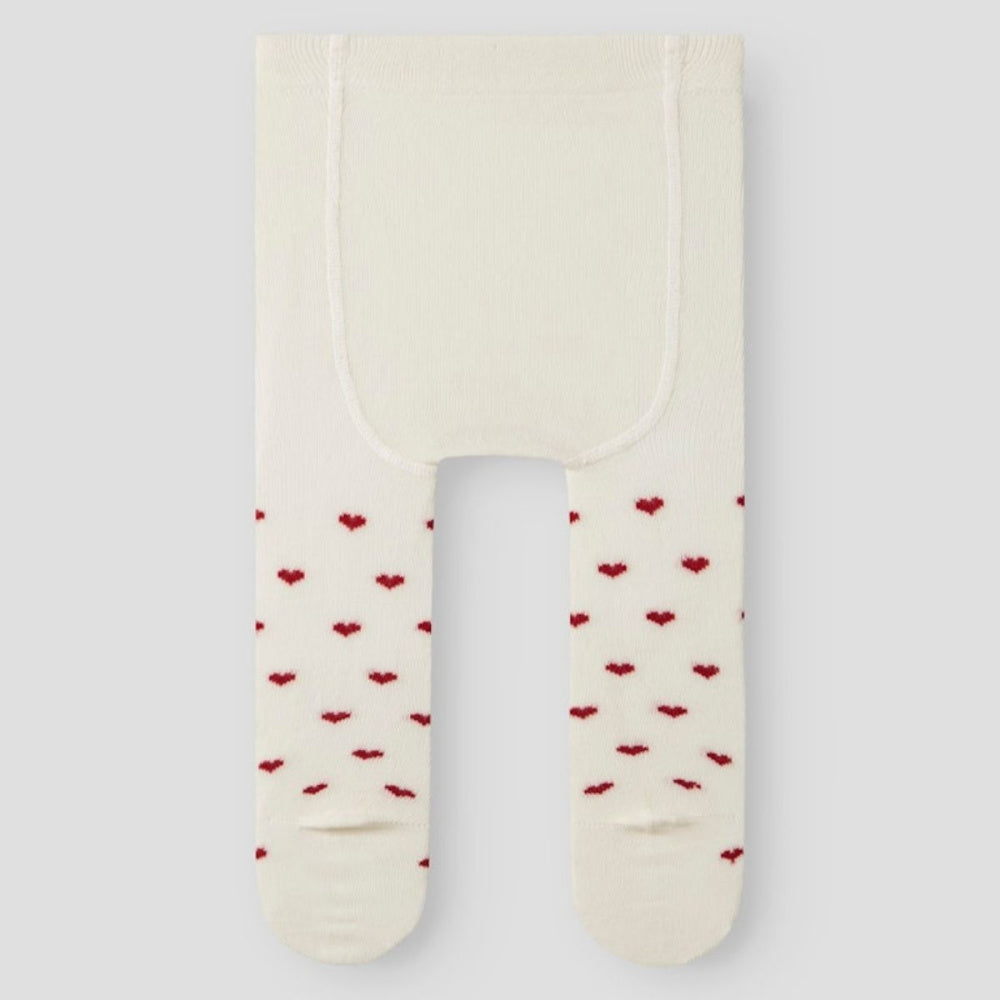 Lil'Atelier - Strømpebukse med Hjerter Baby Reba Turtledove/ Red