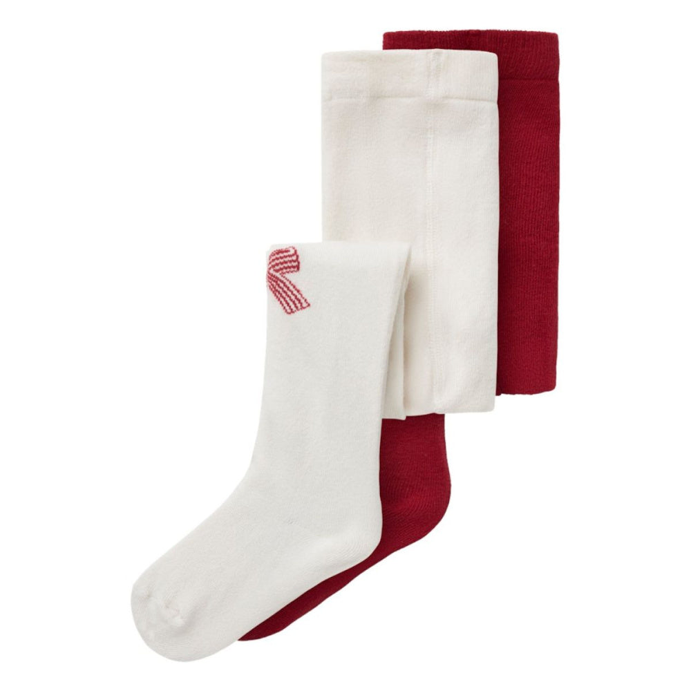 Name It - Strømpebukser 2-pk Christmas Jester Red/ Cloud Dancer