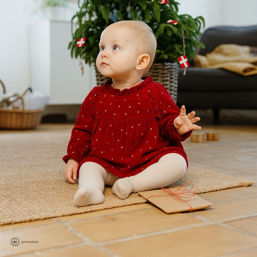 Hust and Claire - Julekjole Baby Velour Kis Gold Teaberry