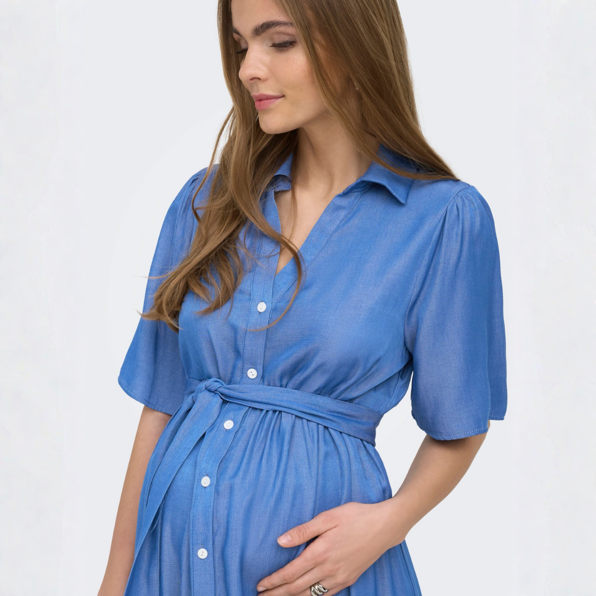 ONLY Maternity - Skjortekjole Mamma Medium Blue Denim