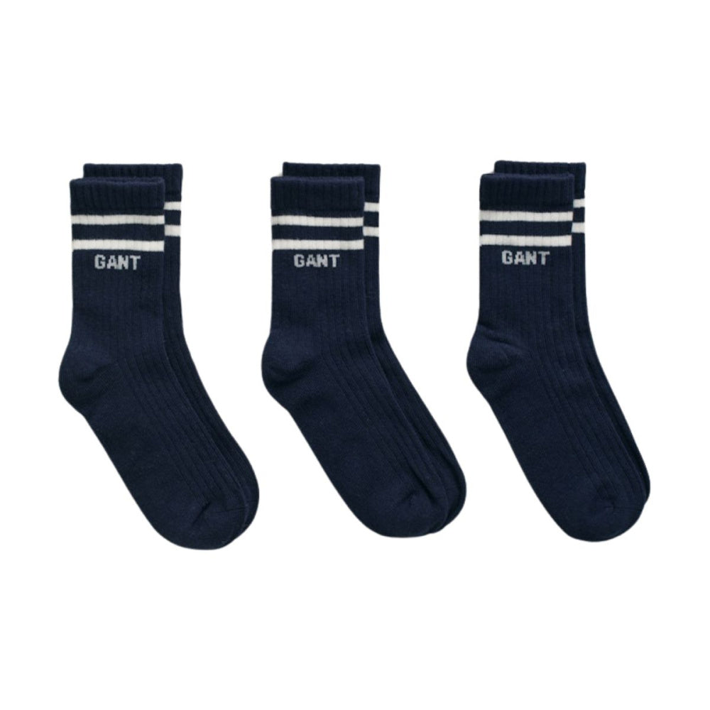 Gant - Sokker 3-Pk Logo Rib Evening Blue