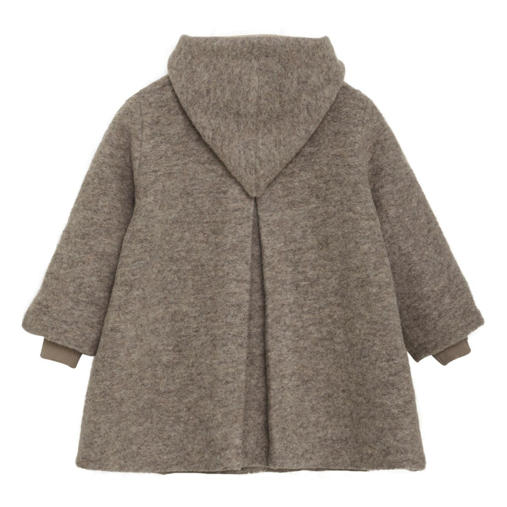 Huttelihut - Ullkåpe med Spiss Hette Camel Melange