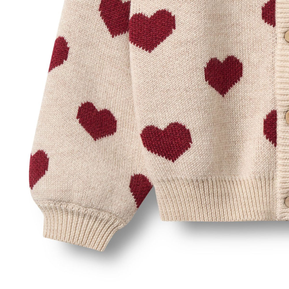 Wheat - Cardigan Jacquard Knit Hearts Offwhite Melange