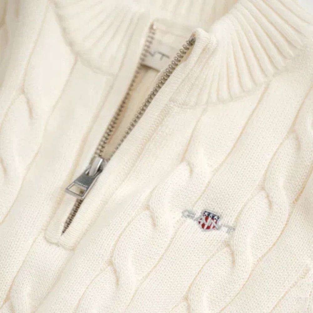 Gant - Genser Cotton Cable Half Zip Cream - Guttelus.no