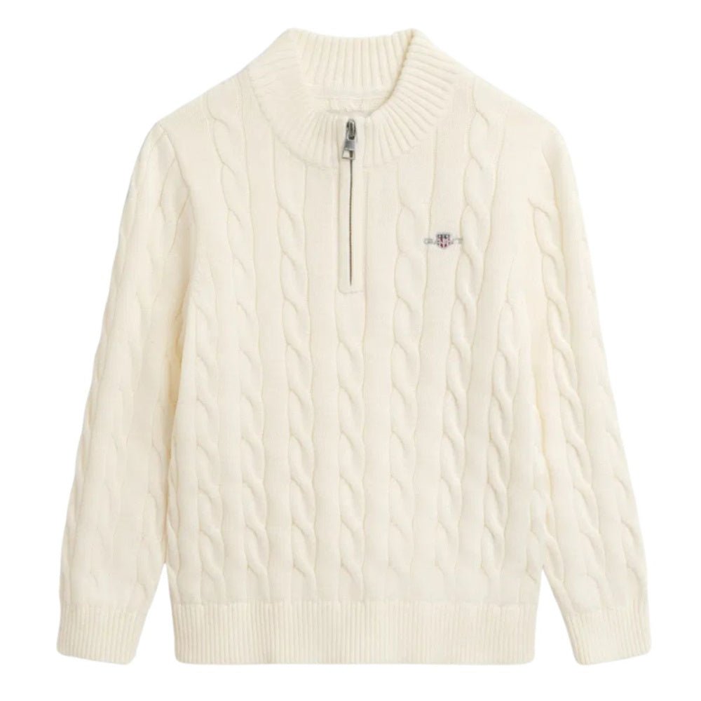 Gant - Genser Cotton Cable Half Zip Cream - Guttelus.no