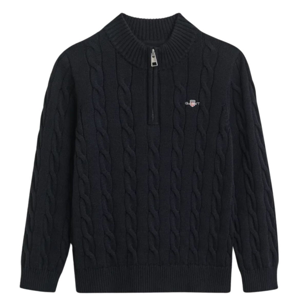 Gant - Genser Cotton Cable Half Zip Evening Blue - Guttelus.no