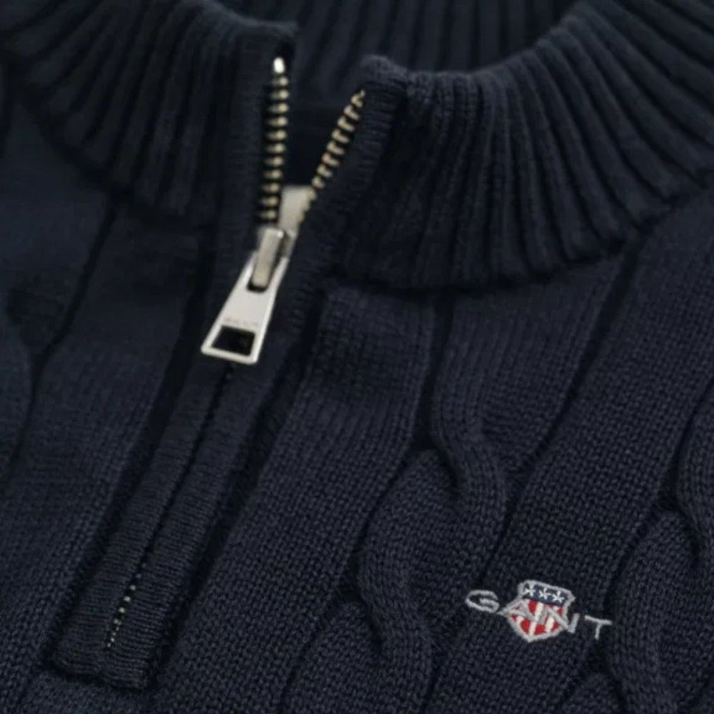 Gant - Genser Cotton Cable Half Zip Evening Blue - Guttelus.no