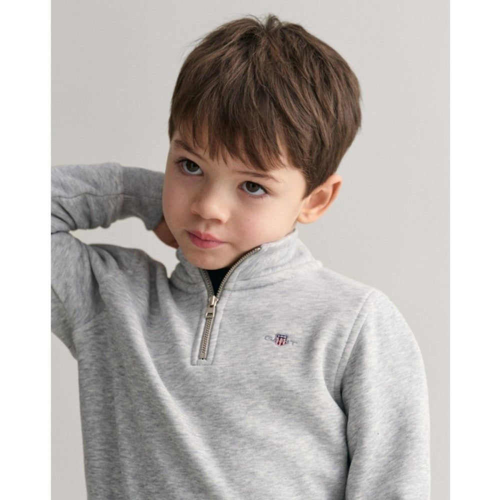 Gant - Genser Shield Half Zip Sweat Light Grey Melange - Guttelus