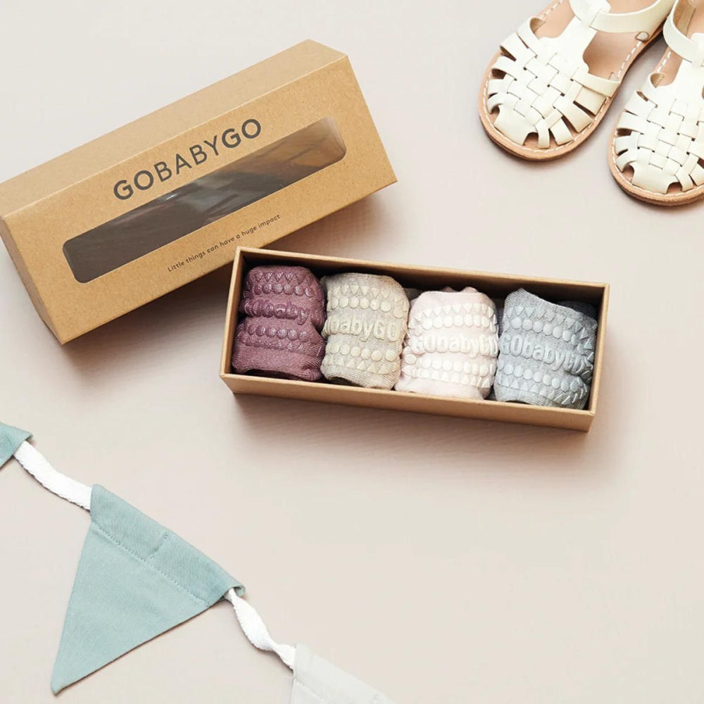 GoBabyGo - Sokker Bambus Combo-box 4 pk Grey Melange/ Misty Plum