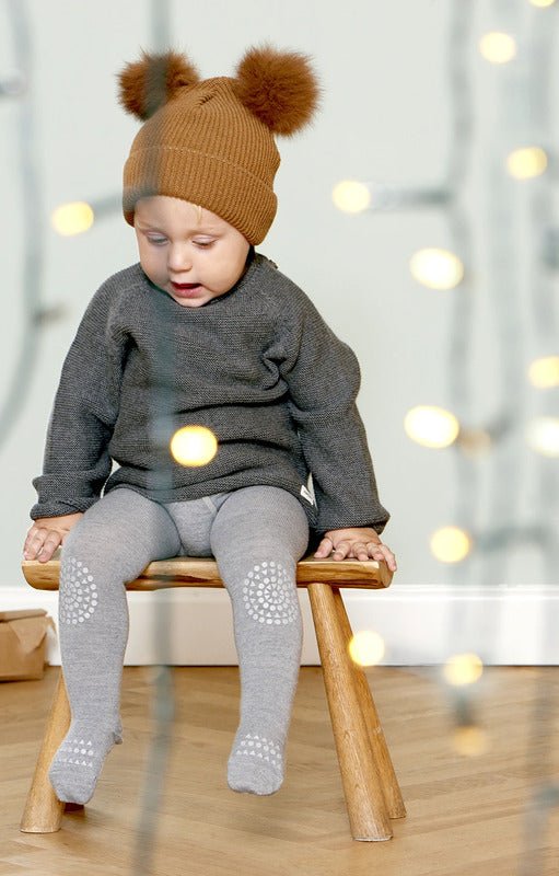 GoBabyGo - Strømpebukse Ull Antiskli Grey Melange - Guttelus.no