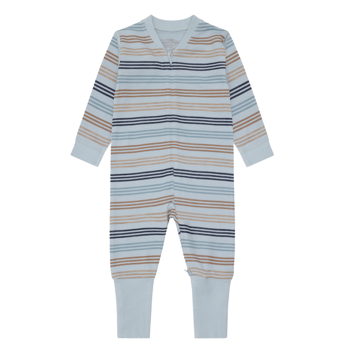 Hust and Claire - Heldress med Glidelås Ull og Bambus Manu Zip 3 Stripes Baby Blue