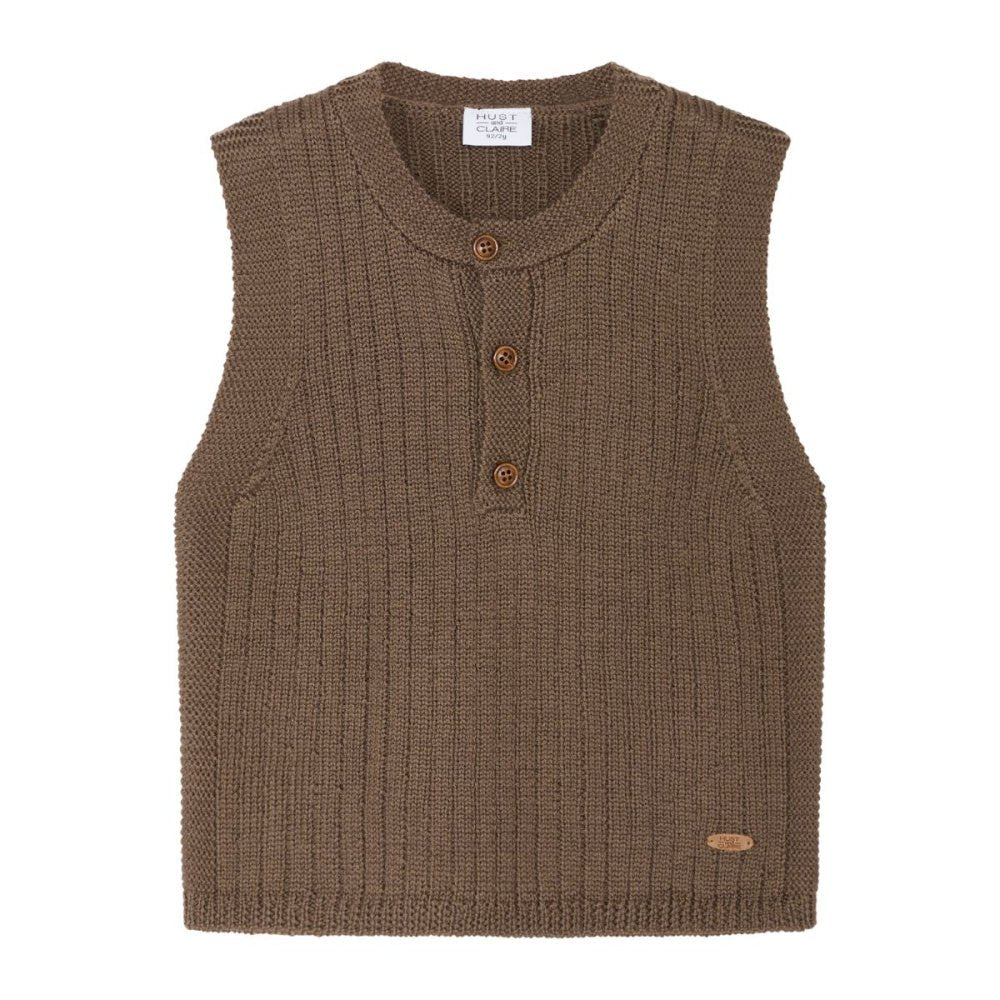 Hust and Claire - Vest Ull Ribbestrikket Coffee - Guttelus