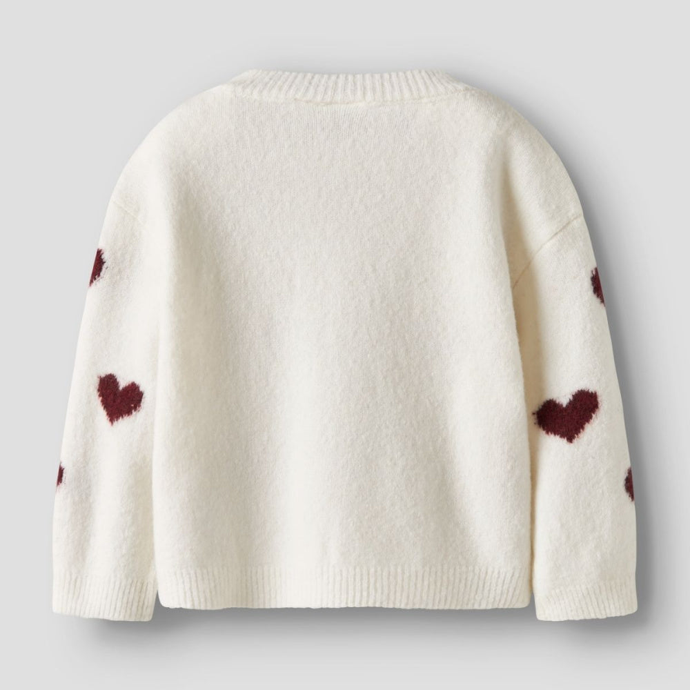 Name It - Genser Knit Ona Cloud Dancer Burgundy Hearts