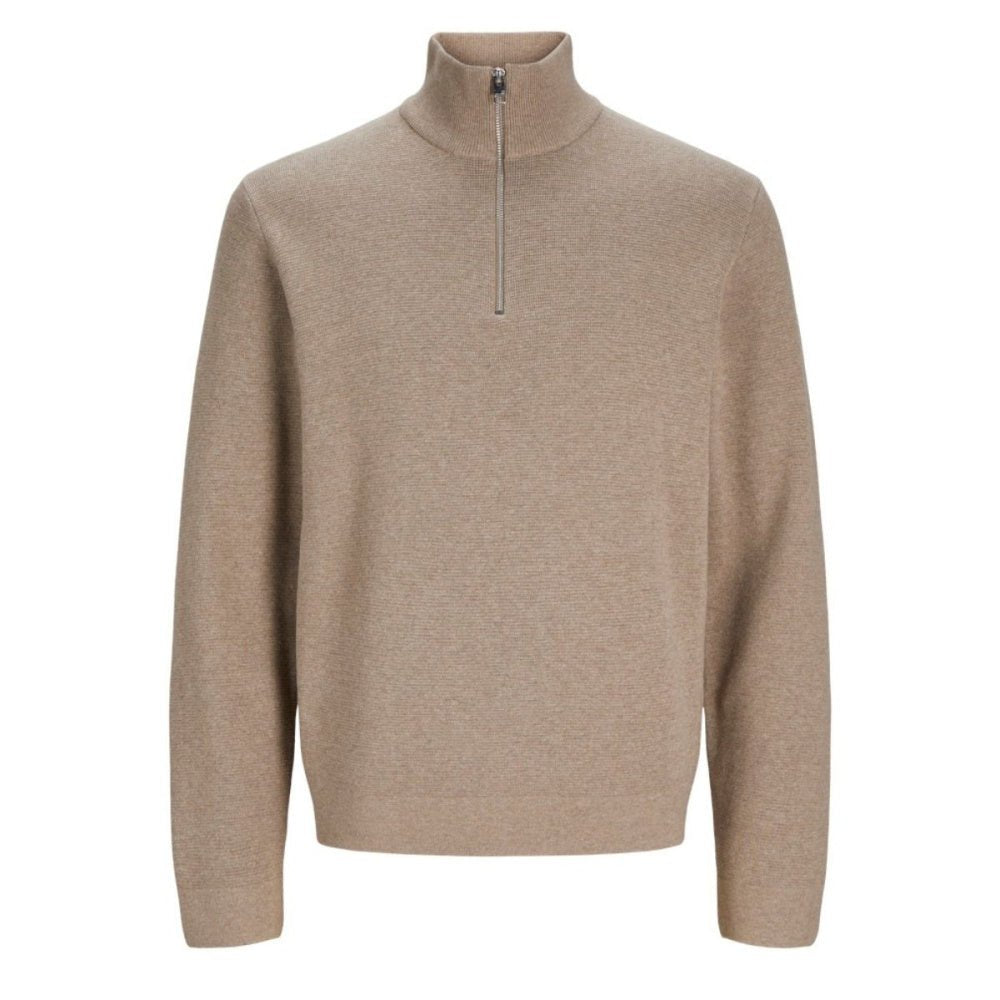 Jack & Jones - Genser Halfzip Knit Milano Greige Melange - Guttelus