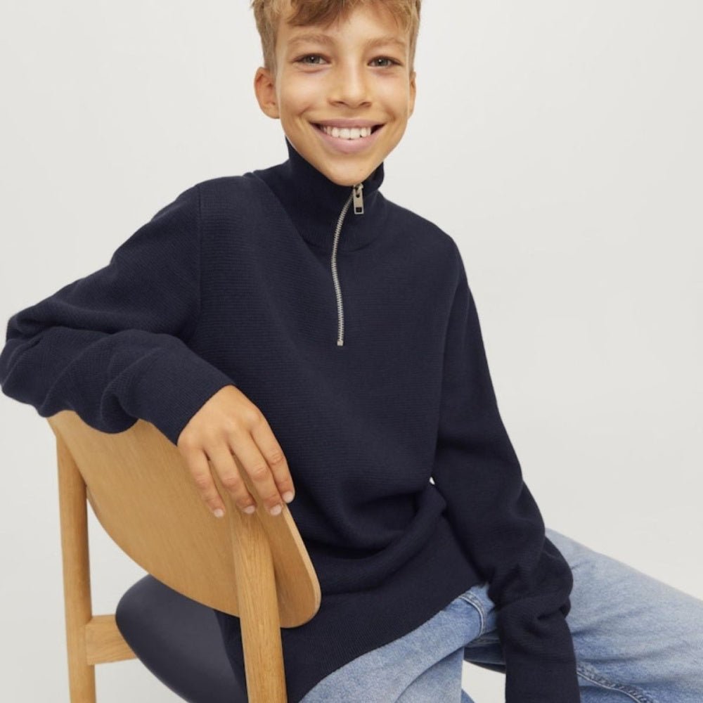 Jack & Jones - Genser Halfzip Knit Milano Night Sky - Guttelus