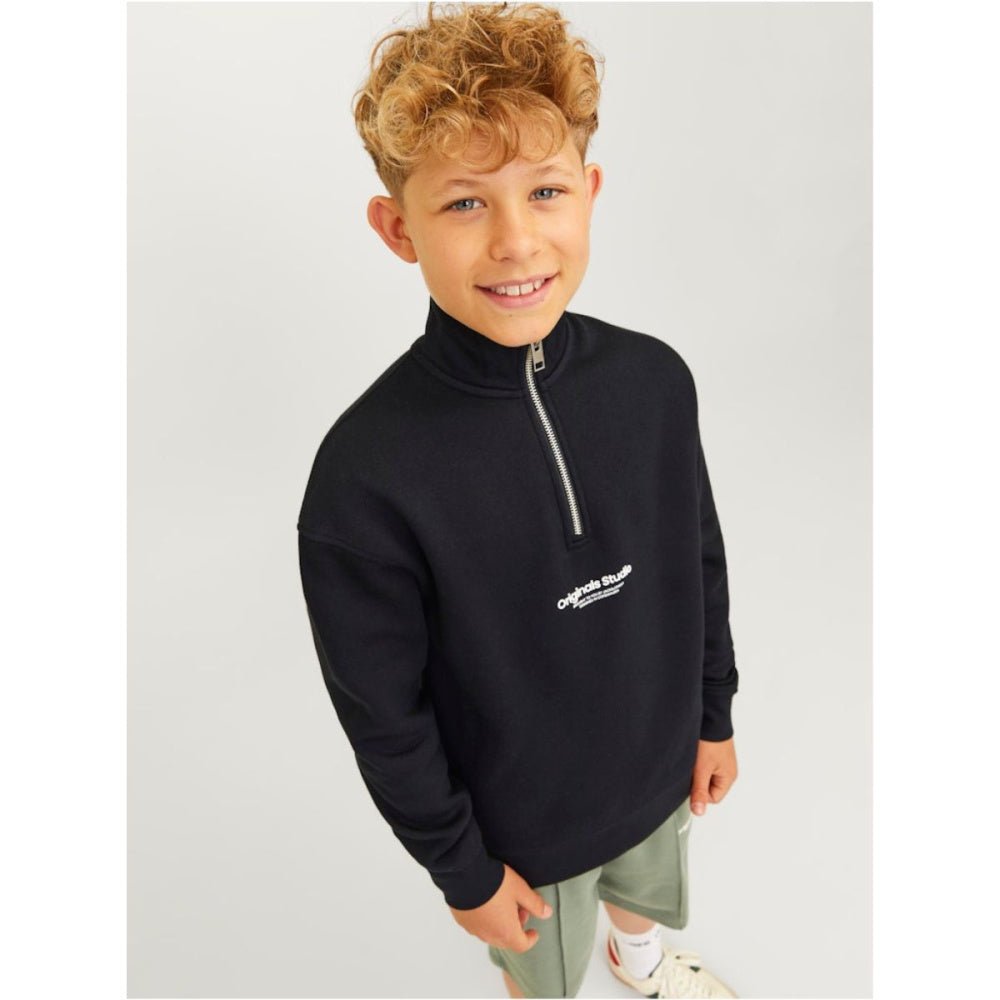Jack & Jones - Genser Sweat Halfzip Vesterbro Black - Guttelus