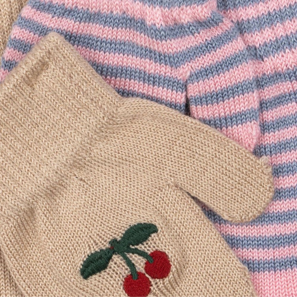 Konges Sløjd - 2 pk Votter Ull Cherry Stripe - Guttelus.no