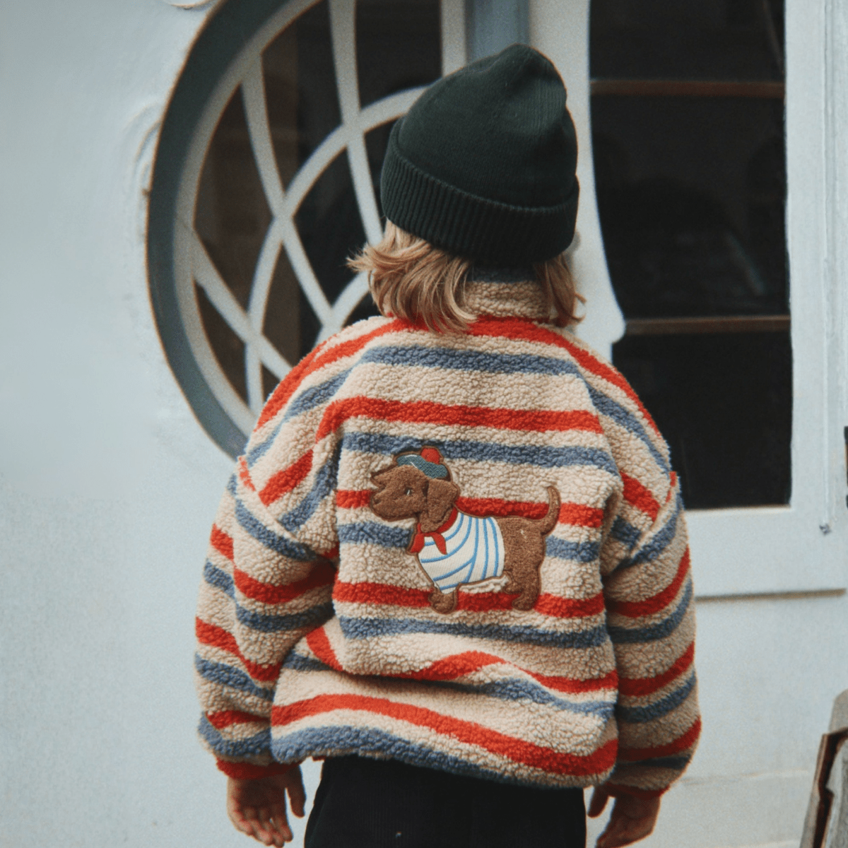 Konges Sløjd - Fleecejakke Teddy Jody Tangerine Stripe - Guttelus.no