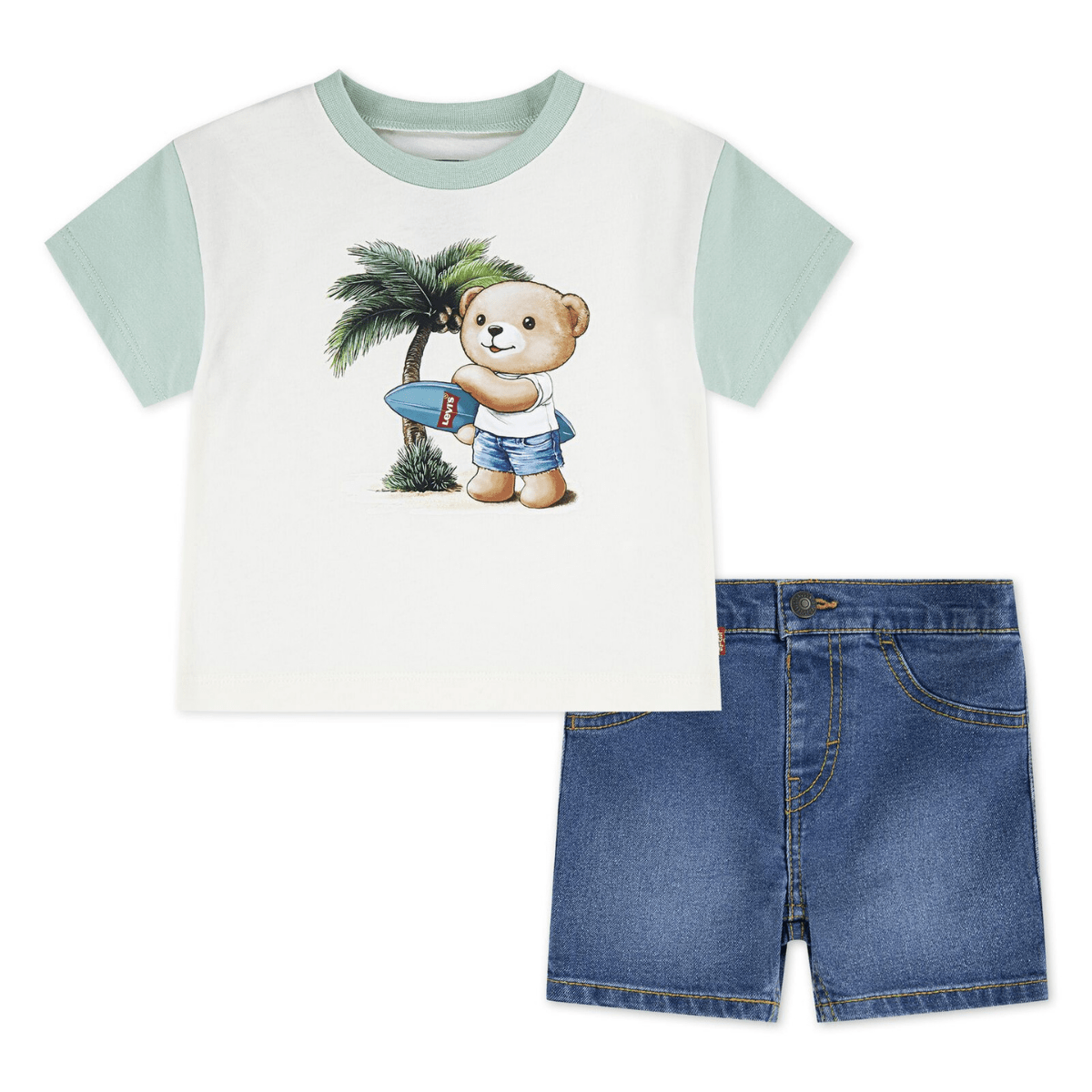 Levi's - Sett Palm Tree T-skjorte & Denim Shorts Egret - Guttelus