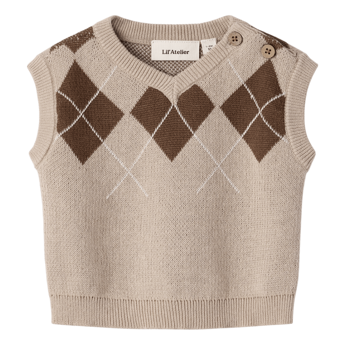 Lil' Atelier - Vest Baby Ronan White Pepper/ Brown - Guttelus