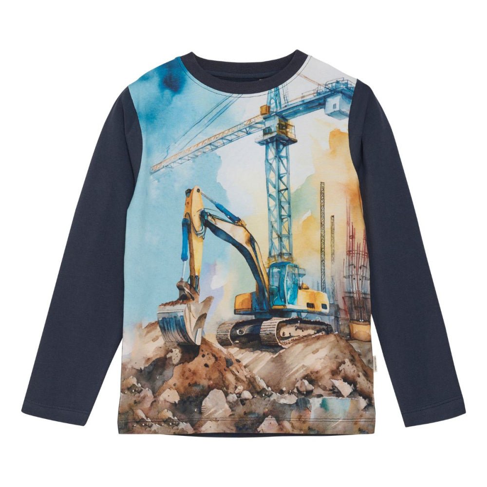 Minymo - Genser Heisekran og Gravemaskin Blue Nights - Guttelus