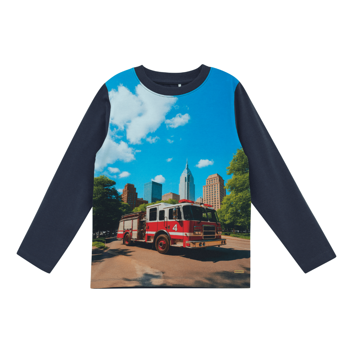 Minymo - Genser New York Brannbil Blue Nights - Guttelus.no