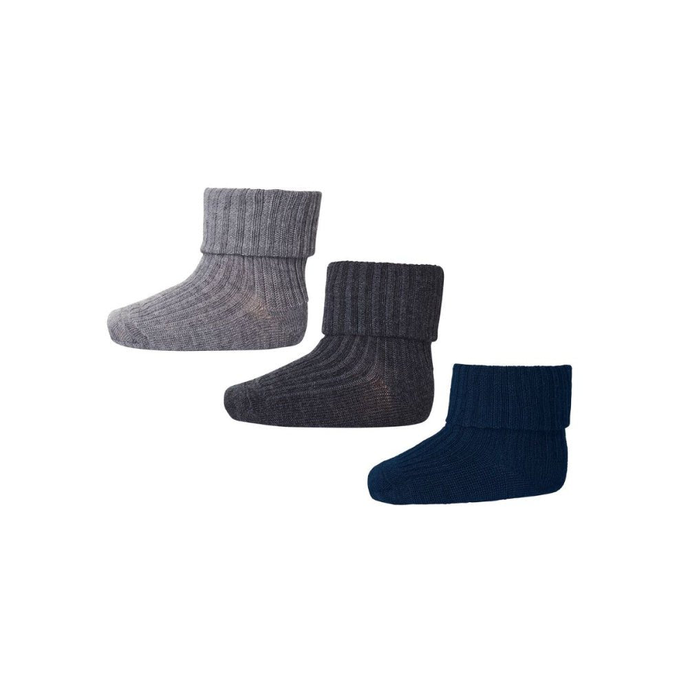 MP - Sokker i Ull 3-pk Baby Ribb Grey Melange Mix - Guttelus