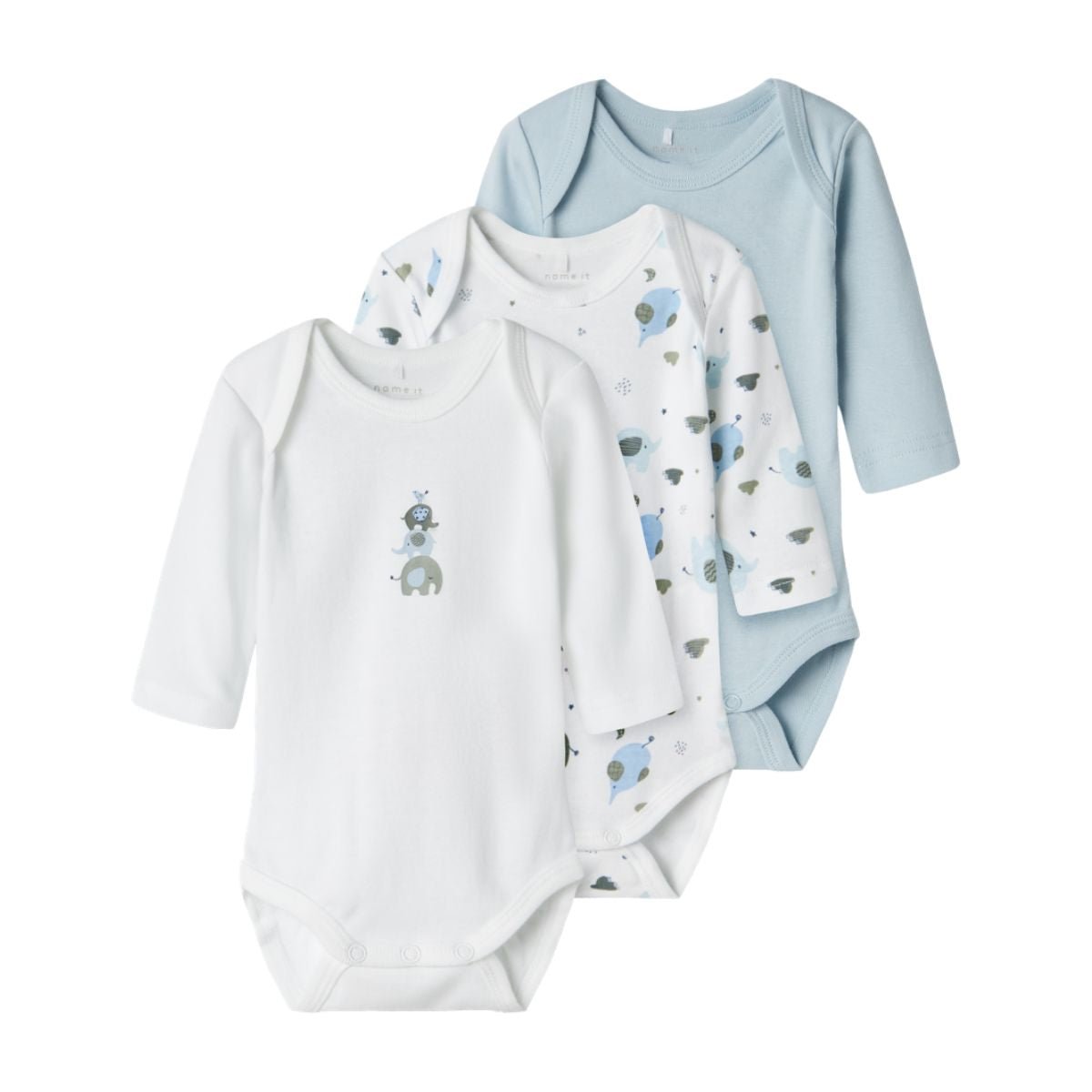 Name It - Body 3 pk Elefant Baby Blue - Guttelus.no