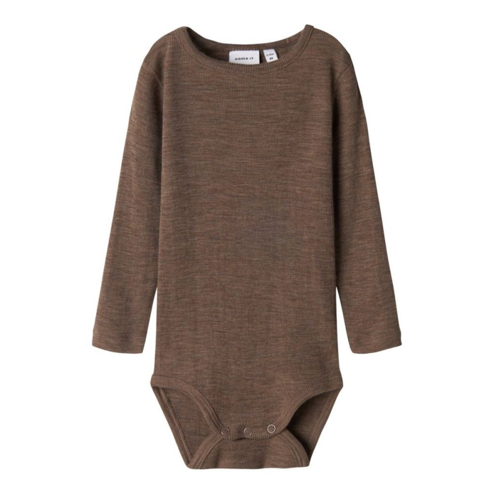 Name It - Body i Ull og Silke Baby Rib Wossa Walnut - Guttelus