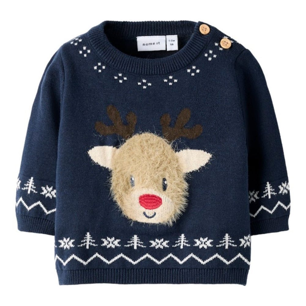 Name It - Julegenser Baby Knit Reindeer Navy Blazer - Guttelus
