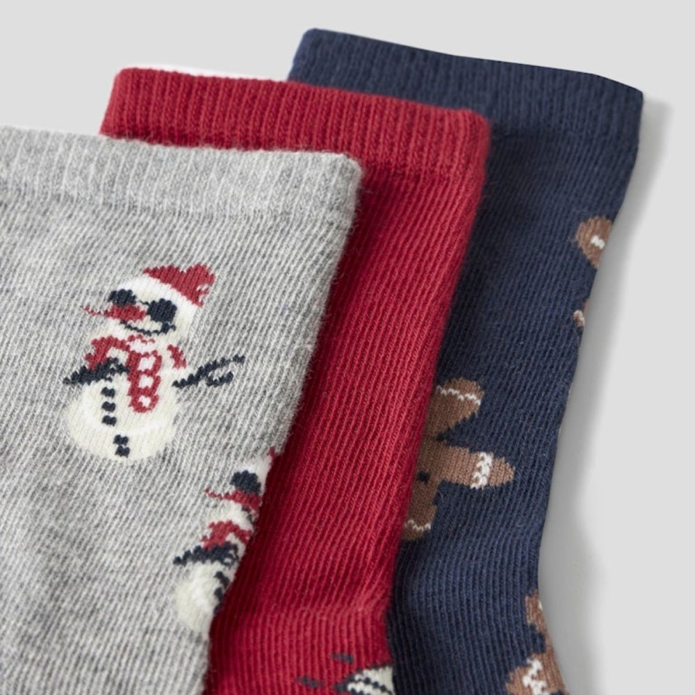 Name It - Julesokker 3-pk Richristmas Grey Melange/ Jester Red - Guttelus.no