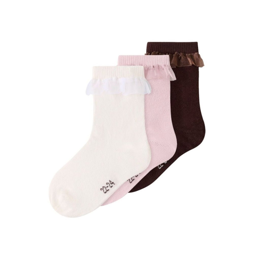 Name It - Sokker 3-pk Flocka Burnished Lilac/ Cloud Dancer/ Seal Brown - Guttelus