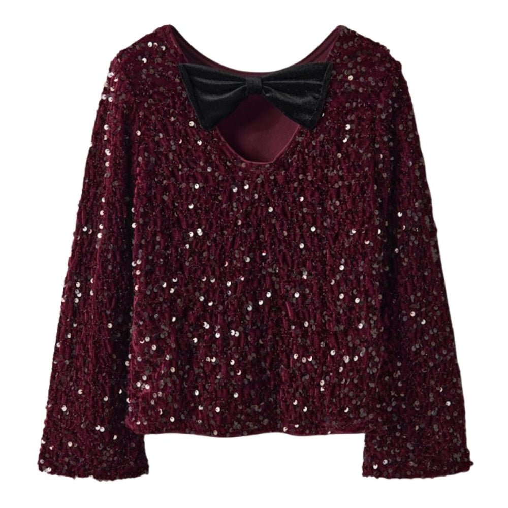 Name It - Topp Rusitta Paljetter Burgundy/ Black Bow - Guttelus