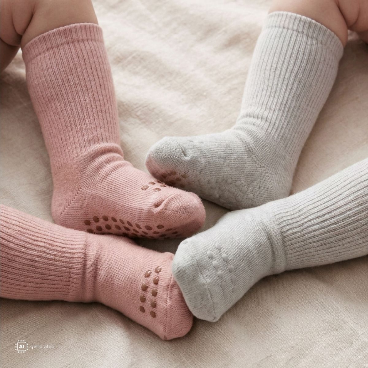 Nordic Kids - Sokker Bambus 2pk Anti-Skli Rosa/ Grå - Guttelus