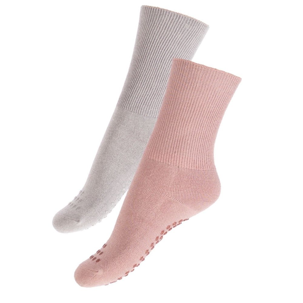 Nordic Kids - Sokker Bambus 2pk Anti-Skli Rosa/ Grå - Guttelus.no
