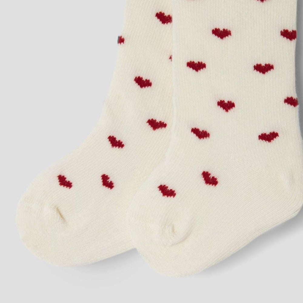 Lil'Atelier - Strømpebukse med Hjerter Baby Reba Turtledove/ Red
