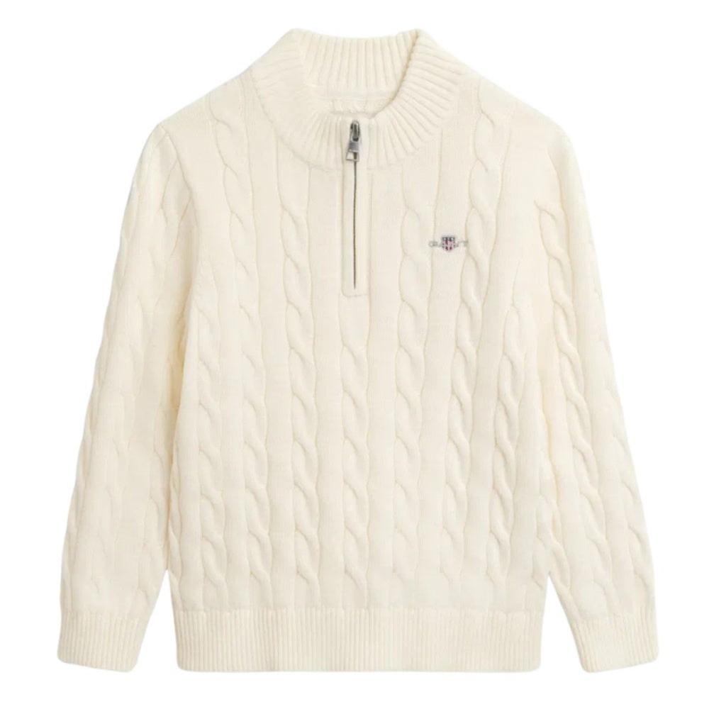 Gant - Genser Cotton Cable Half Zip Cream