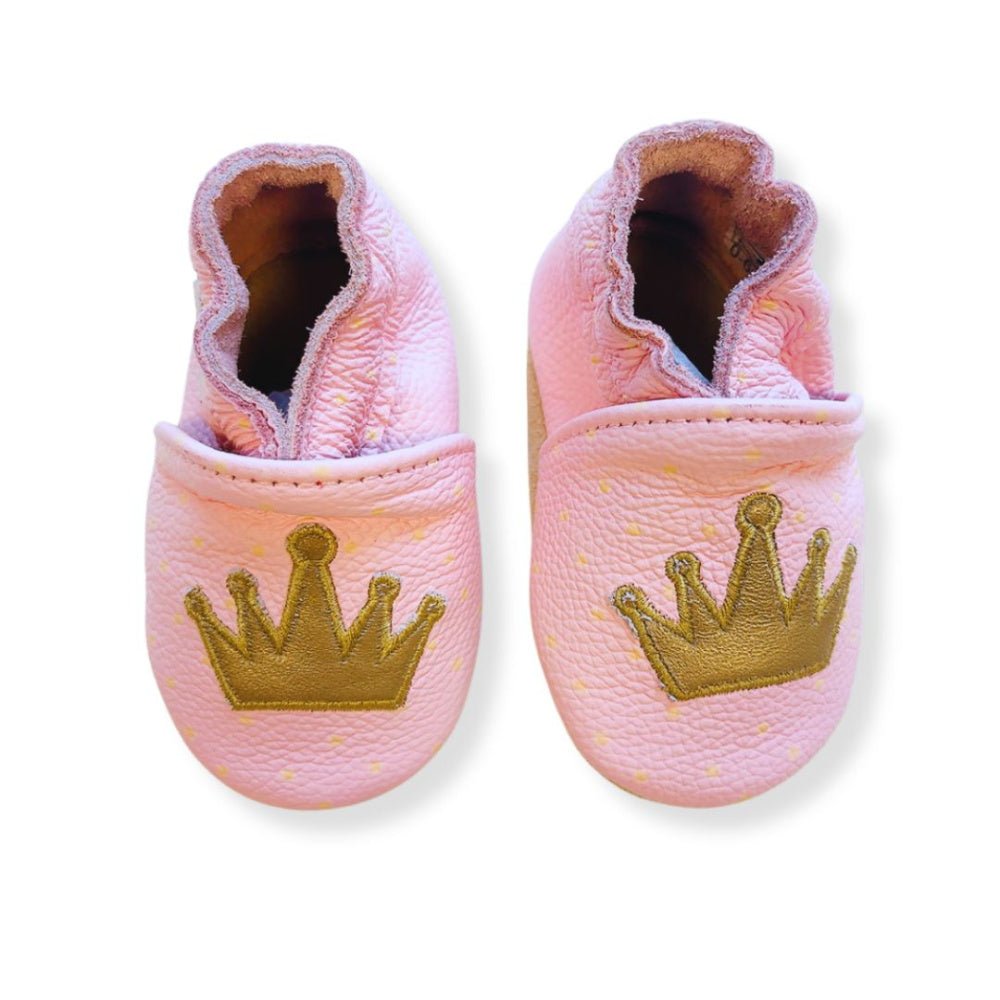 Rose et Chocolat - Tøfler i Skinn Princess Crown Gold Pink - Guttelus