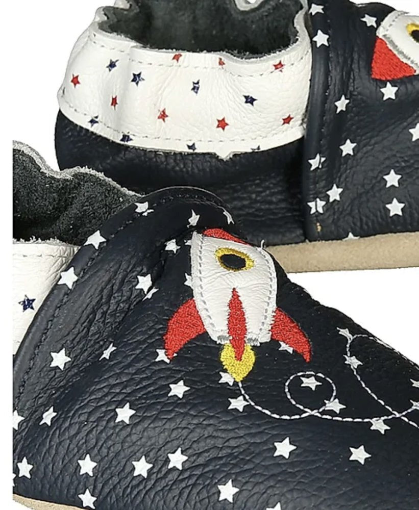 Rose et Chocolat - Tøfler i Skinn Rocket Star Navy - Guttelus