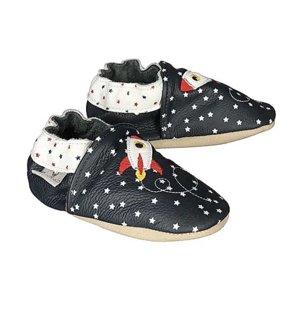 Rose et Chocolat - Tøfler i Skinn Rocket Star Navy - Guttelus