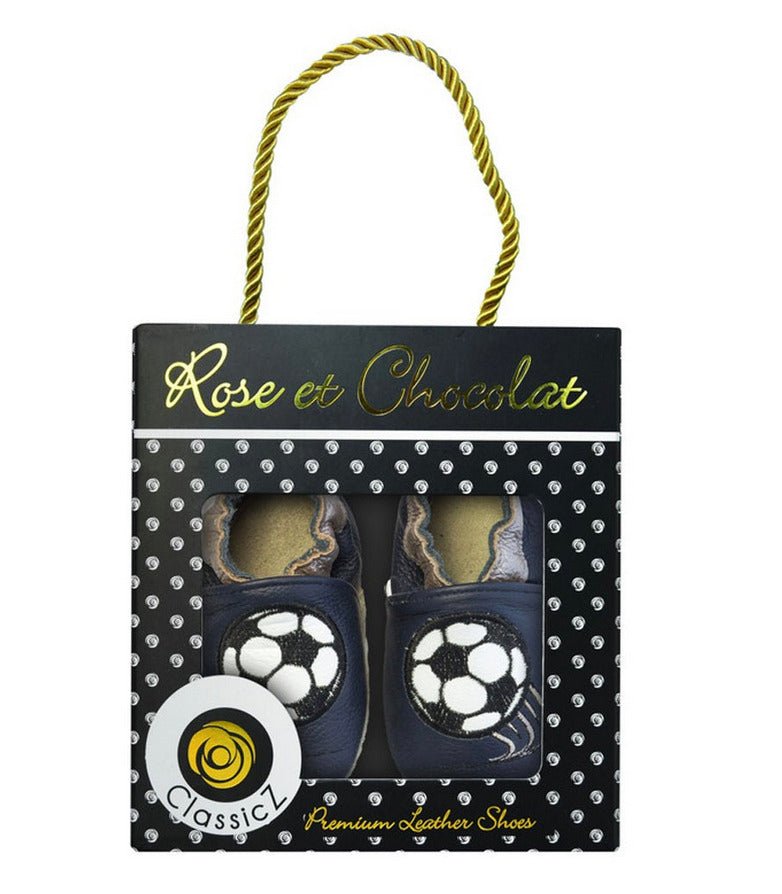 Rose et Chocolat - Tøfler i Skinn Soccer Star Navy - Guttelus