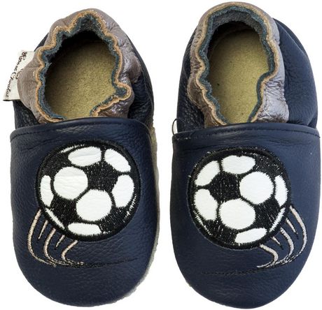 Rose et Chocolat - Tøfler i Skinn Soccer Star Navy - Guttelus