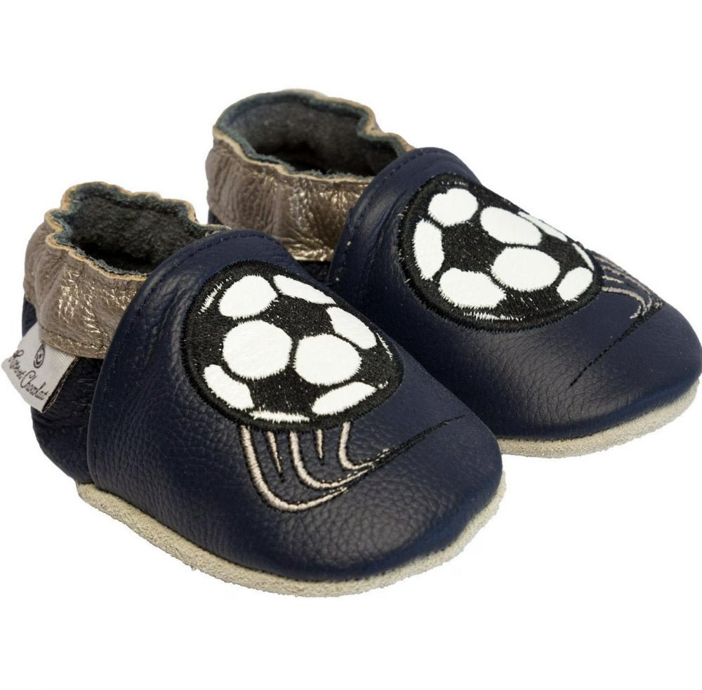 Rose et Chocolat - Tøfler i Skinn Soccer Star Navy - Guttelus