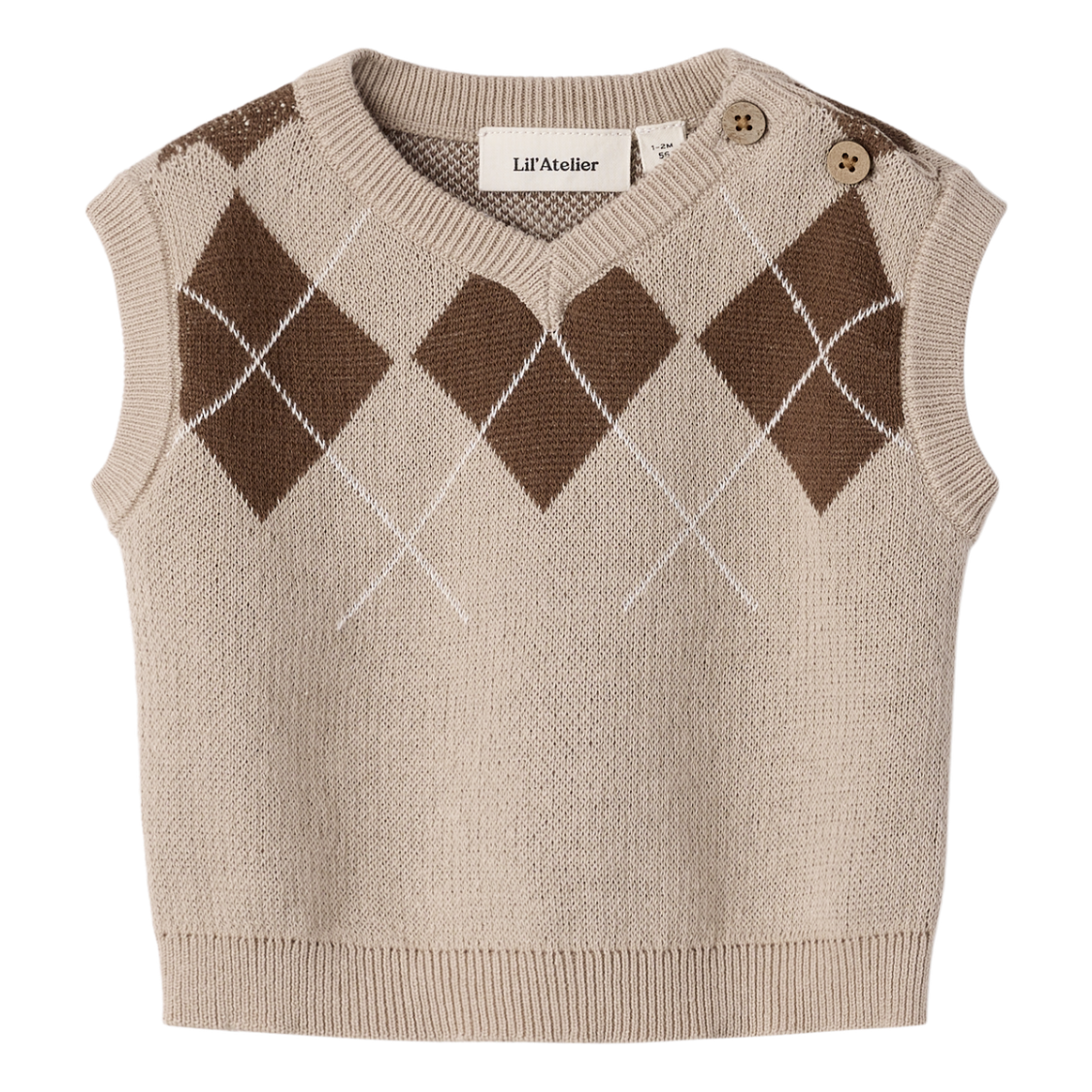 Lil' Atelier - Vest Baby Ronan White Pepper/ Brown